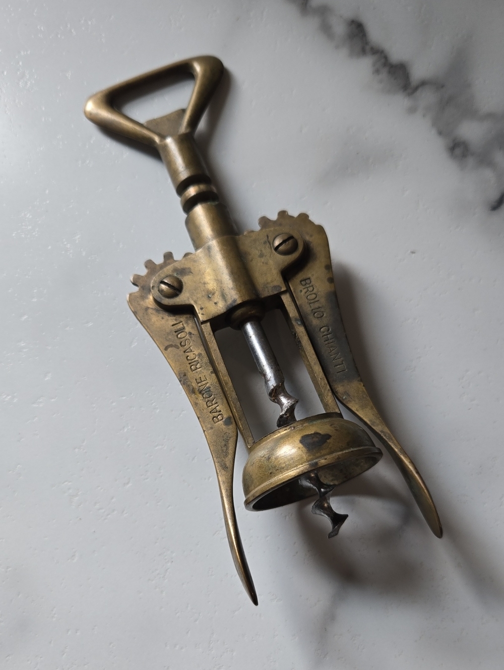 Antique Brass Winged Corkscrew - Brass Wine Opener Finish Made In Italy
